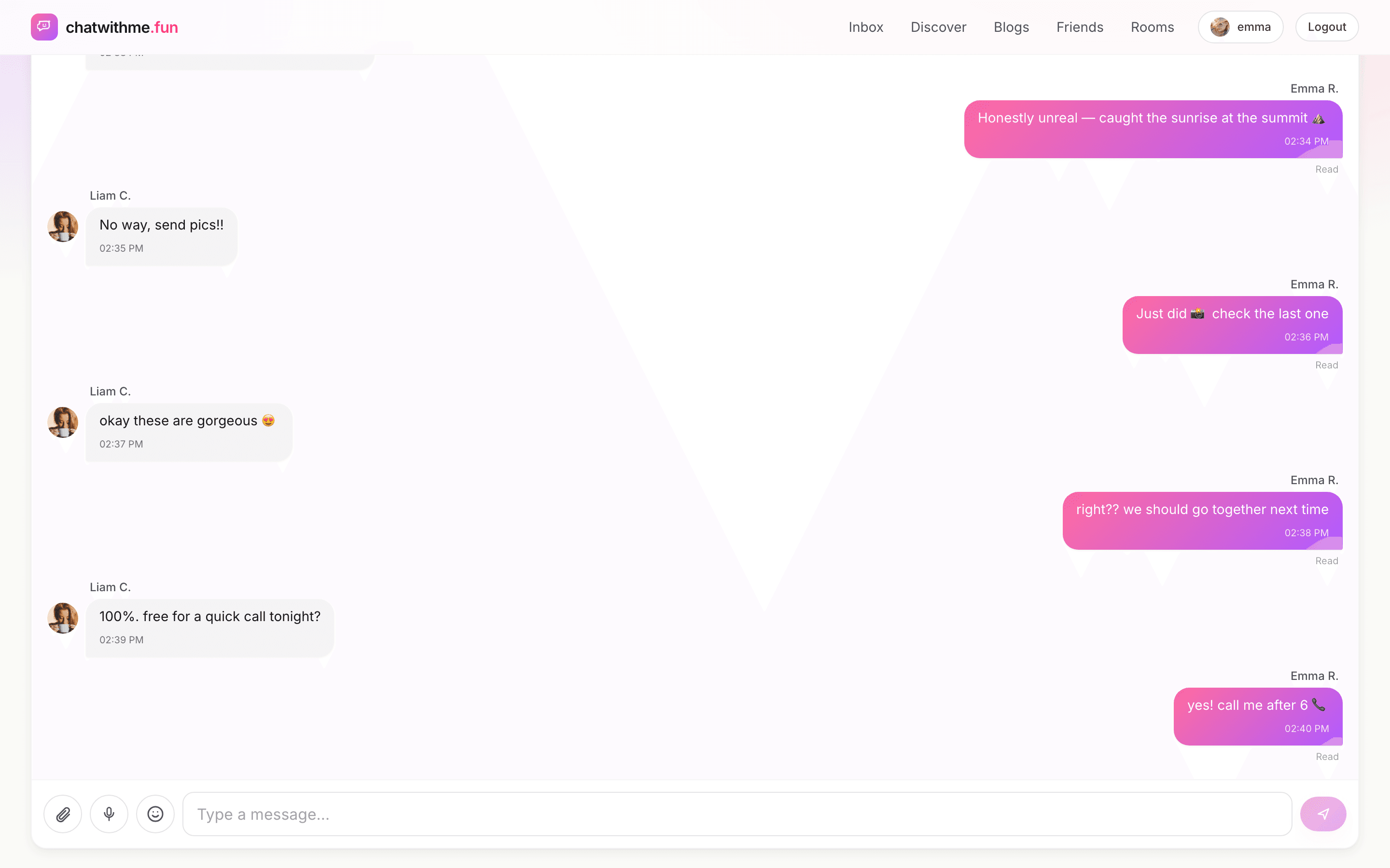 chatwithme.fun running on a laptop — a one-on-one chat in the desktop app